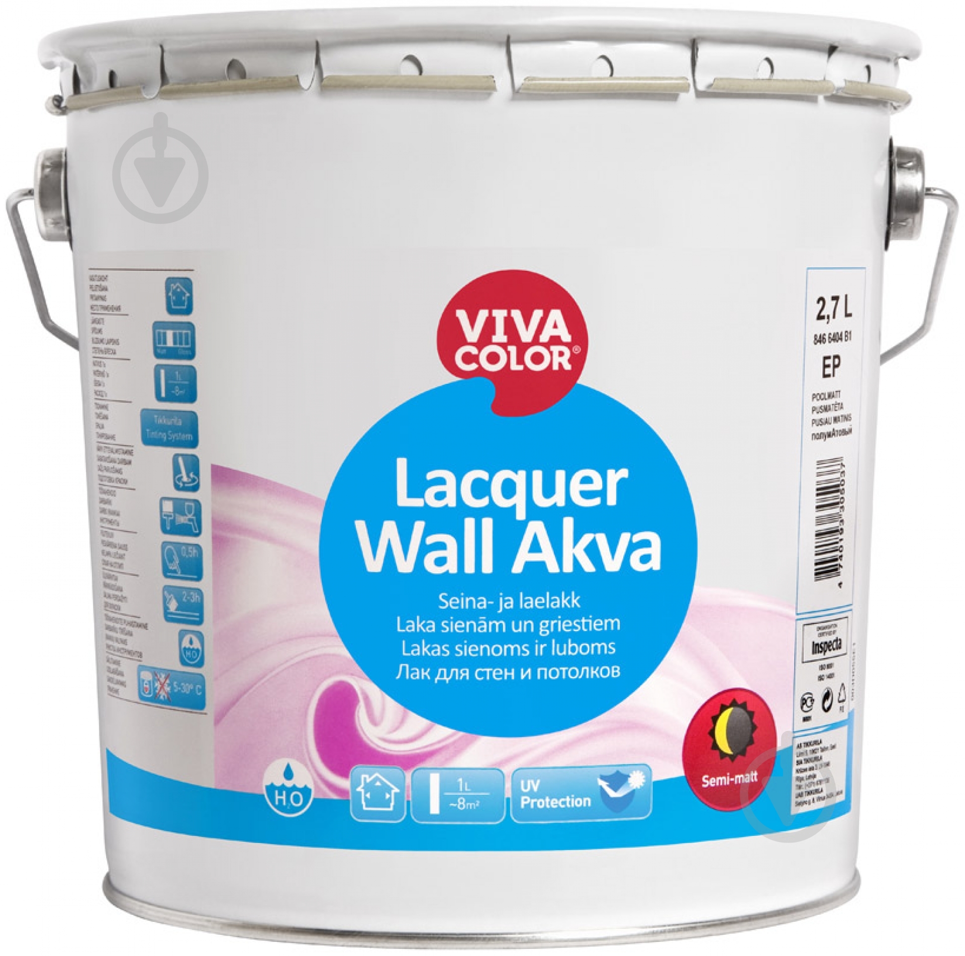 Лак для стен и потолков Lacquer Wall Akva Vivacolor полумат 2,7 л - фото 1