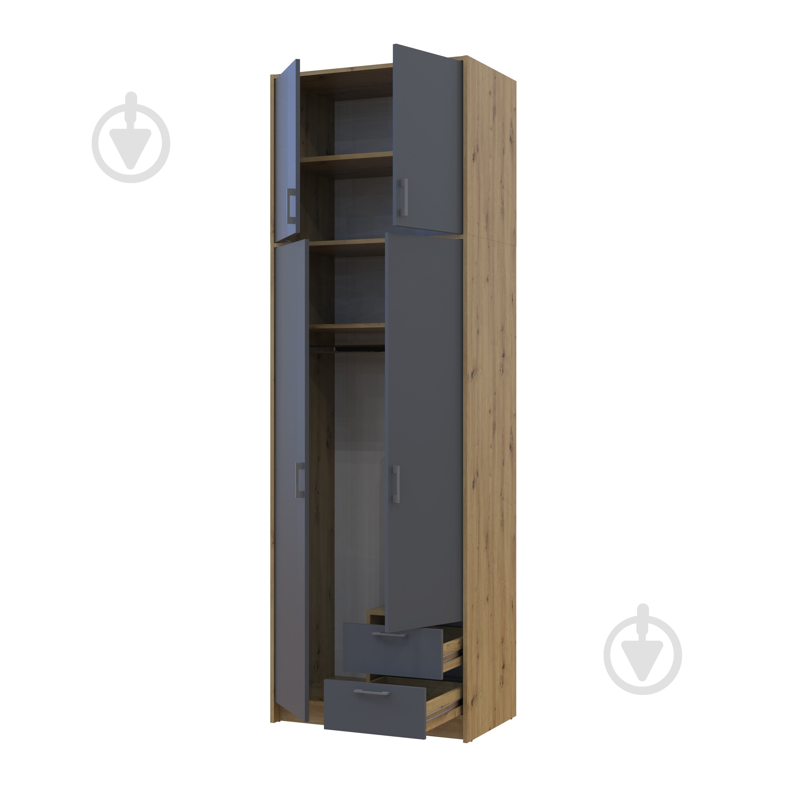 Шафа для одягу Doros Ронді з високою антресолею 2ДСП 2600х820х520 мм дуб артізан / графіт - фото 2 Шафа для одягу Doros Ронді з високою антресолею 2ДСП 2600х820х520 мм дуб артізан / графіт - фото 2
