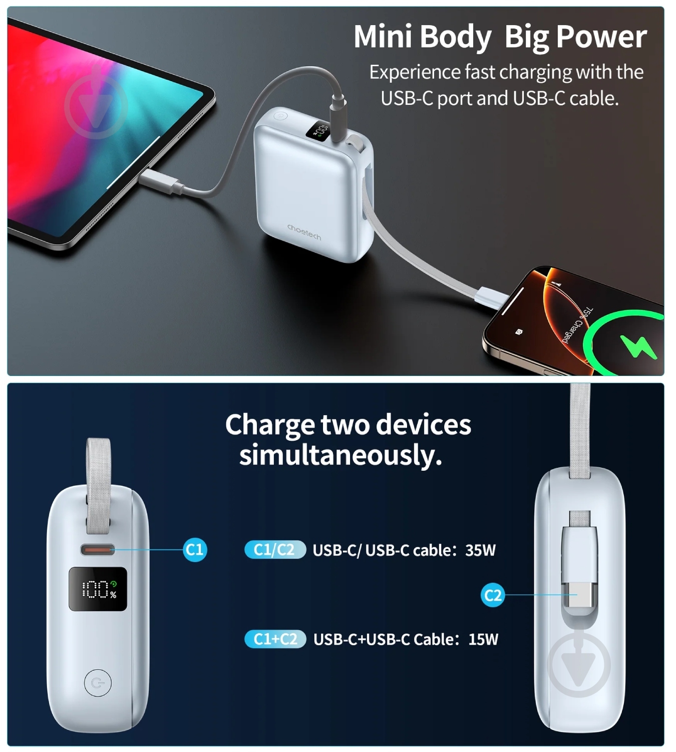 Повербанк Choetech 10000 mAh silver (B832-LBE) - фото 10 Повербанк Choetech 10000 mAh silver (B832-LBE) - фото 10