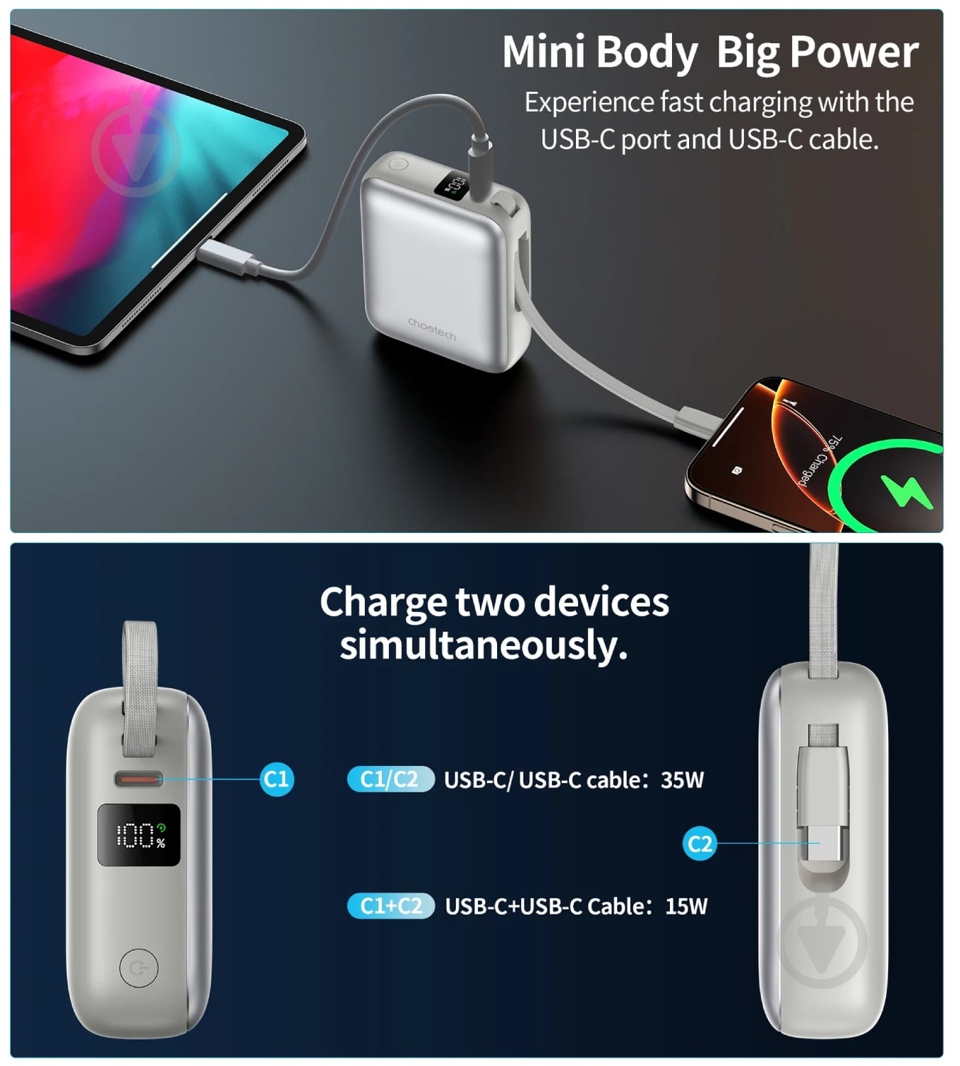 Повербанк Choetech 10000 mAh silver (B832-GY) - фото 10 Повербанк Choetech 10000 mAh silver (B832-GY) - фото 10