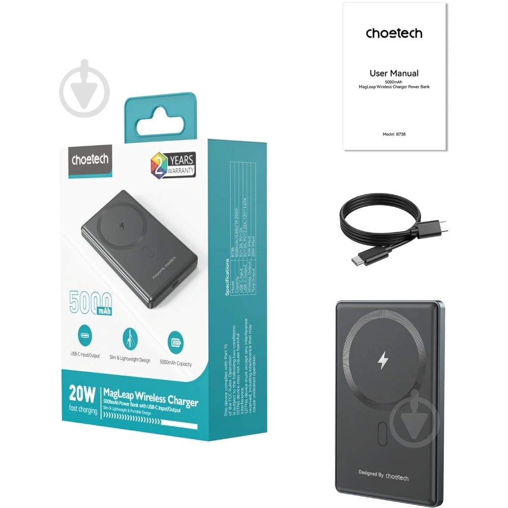 Повербанк Choetech 5000 mAh black (B738-CCBK) - фото 4