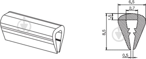Ущільнювач в паз фігурний гумовий Mesan 1010 6,5х8,5 мм чорний - фото 2