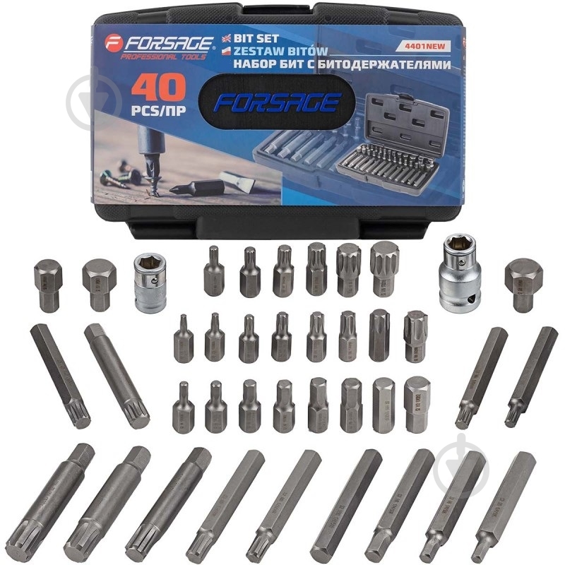 Набор бит Forsage с битодержателями, в пластиковом кейсе 40 шт. F-4401new - фото 1 Набор бит Forsage с битодержателями, в пластиковом кейсе 40 шт. F-4401new - фото 1