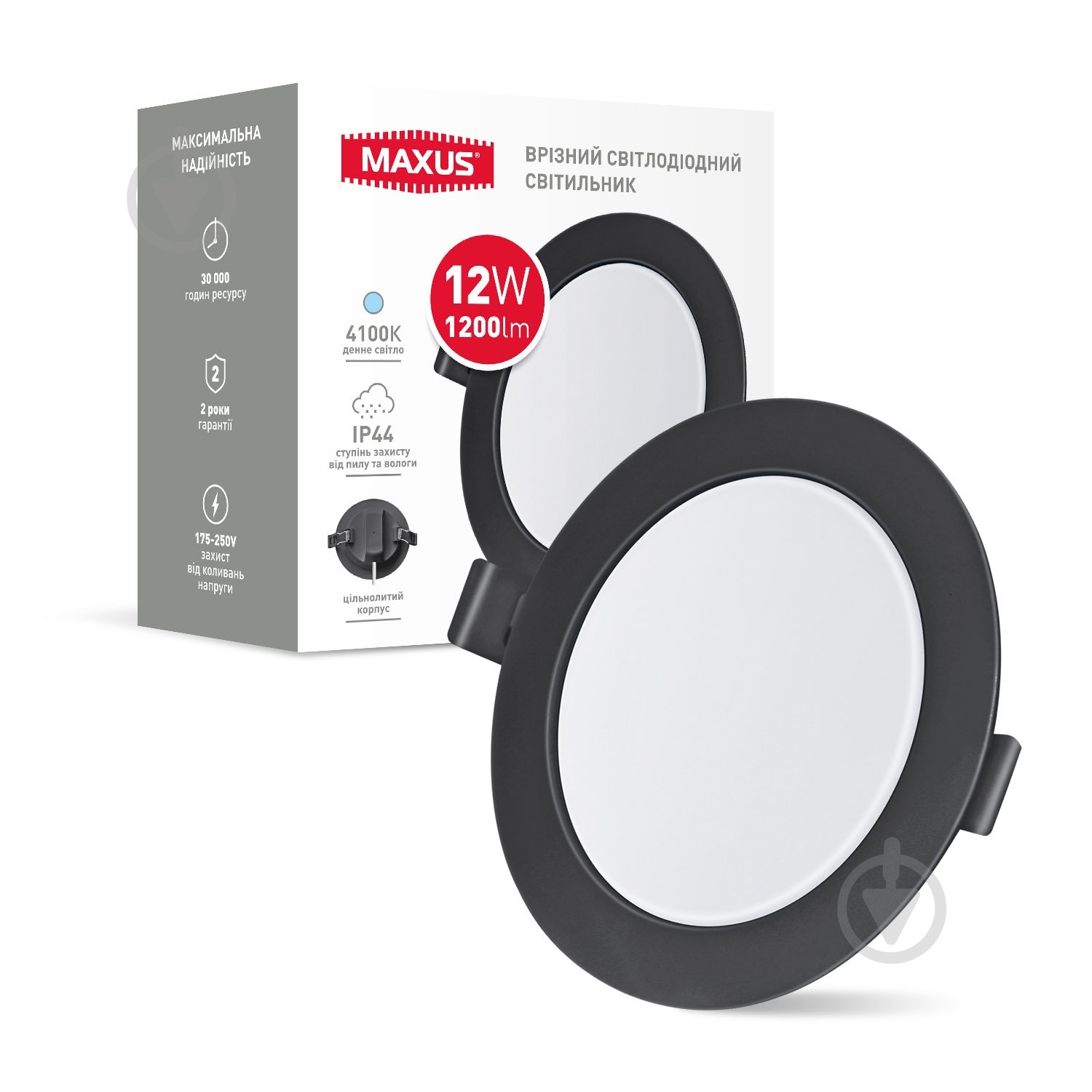 Світильник вбудовуваний (Downlight) Maxus 12 Вт 4100 К чорний 1-RDL-1241-IP-BL - фото 1