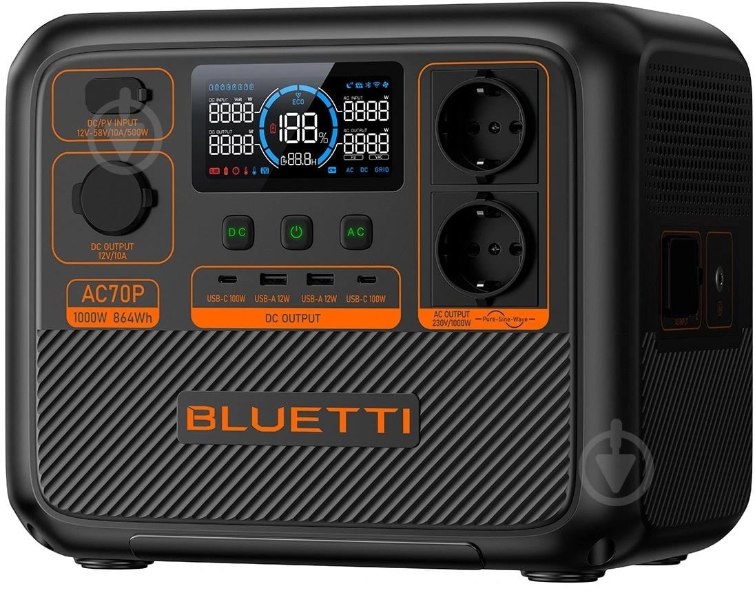 Зарядна станція BLUETTI AC70P 1000W (864 Вт·год) - фото 4 Зарядна станція BLUETTI AC70P 1000W (864 Вт·год) - фото 4