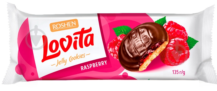 Печенье Roshen Lovita Jelly Cookies с желейной начинкой со вкусом малины 135 г - фото 1