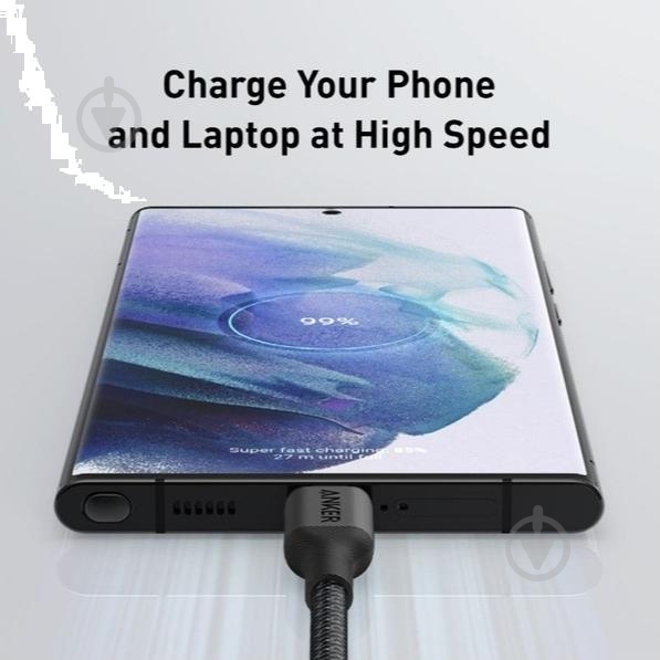 Кабель Anker 544 USB Type-C 140W 1,8 м чорний (A80F6H11) - фото 3 Кабель Anker 544 USB Type-C 140W 1,8 м чорний (A80F6H11) - фото 3