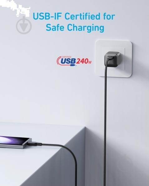 Кабель Anker 310 USB-C to USB-C 0,9 м черный (A81D5H11) - фото 5