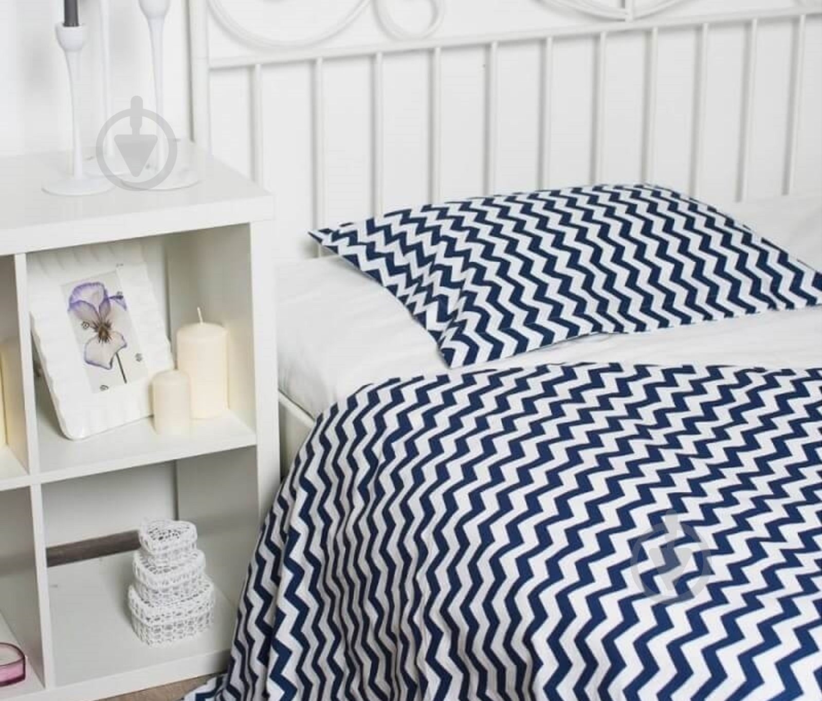 Комплект постельного белья Basic Зигзаг 2,0 белый с синим La Nuit - фото 2