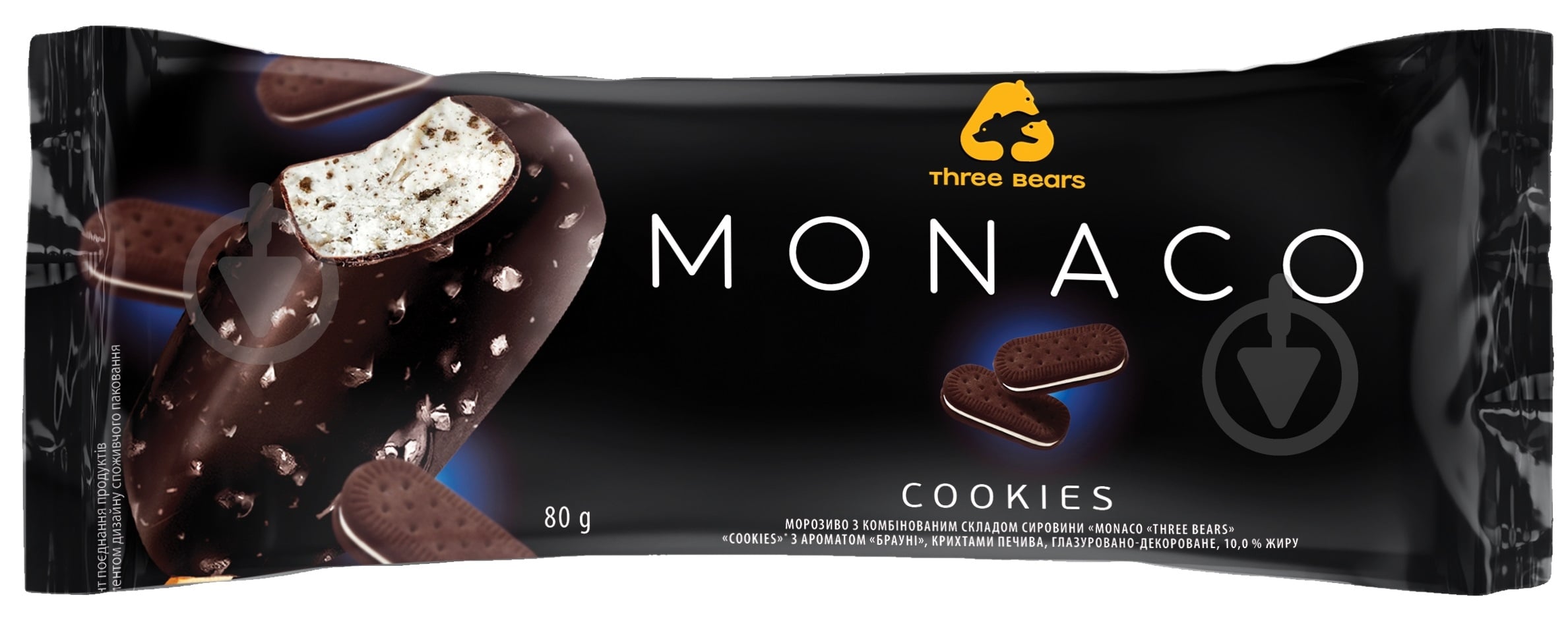 ᐉ Морозиво Monaсo Coockies печиво-шоколад глазур паличка 80г