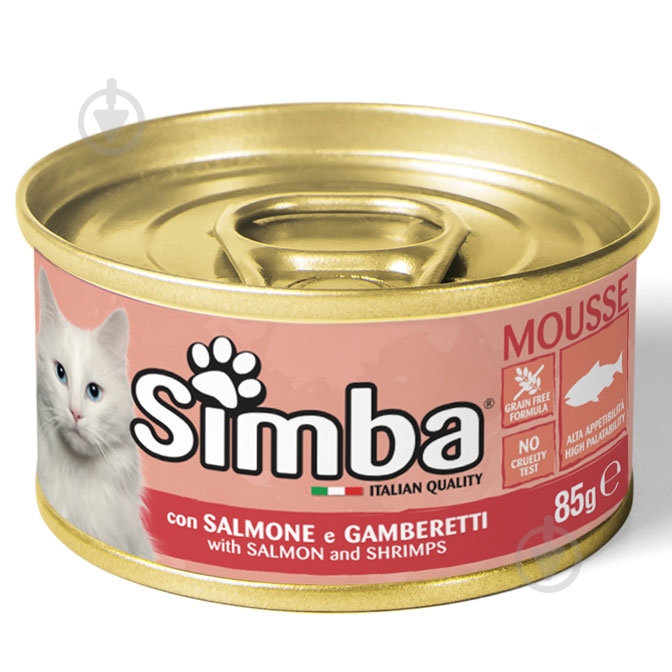 Консерва для дорослих котів SIMBA. з лососсем та креветкою 85 г - фото 1