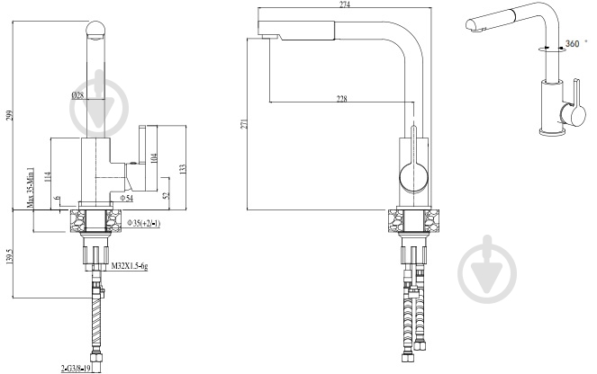 Смеситель для кухни ELLECI C02 FULL BLACK 40 - фото 2