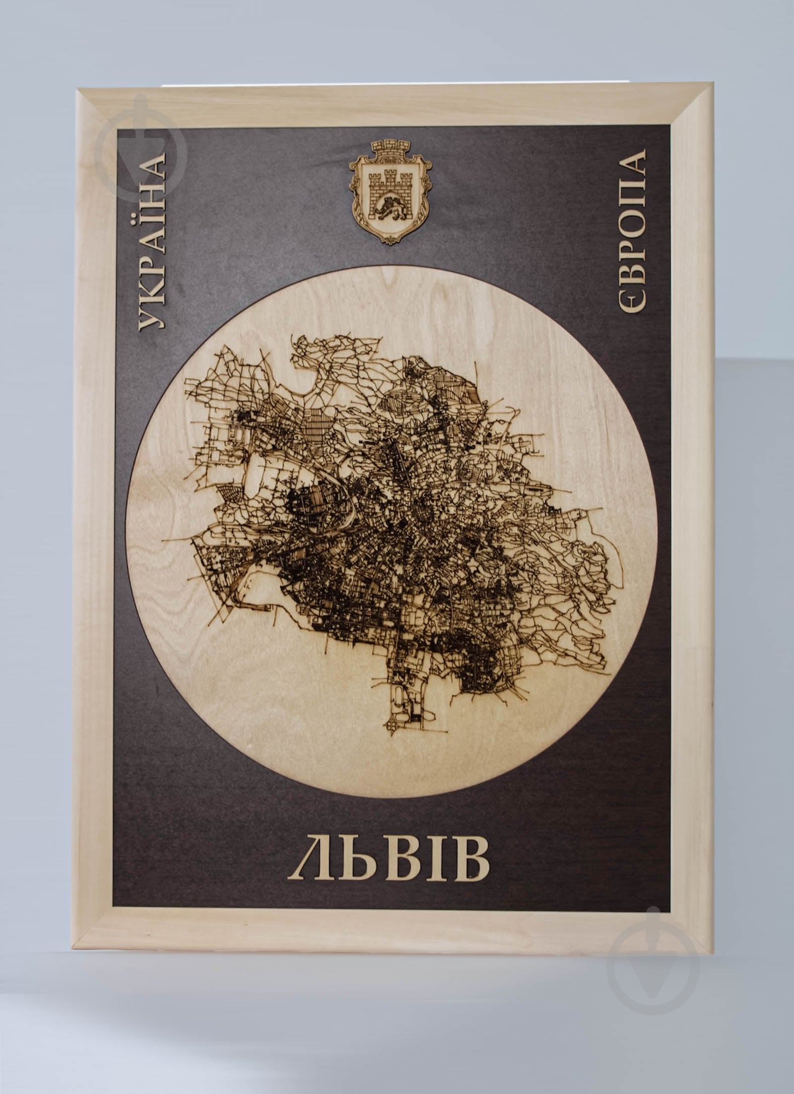 Карта Украины Львов коричневий фон 45x61 см - фото 1 Карта Украины Львов коричневий фон 45x61 см - фото 1