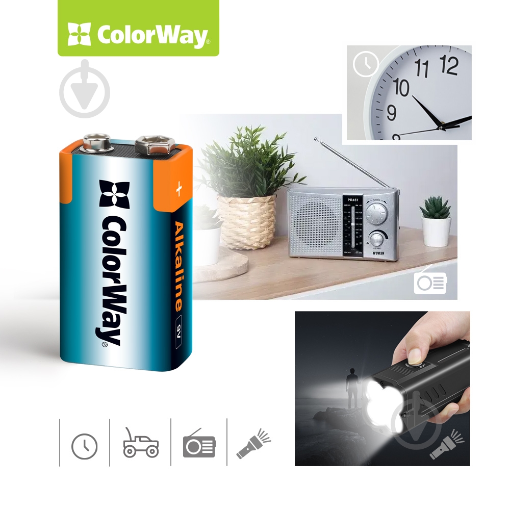 Батарейки ColorWay Alkaline Power щелочные 9V 6LR61 1 шт. (CW-BA6LR61-1BL) - фото 3