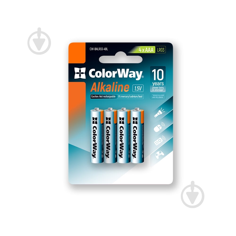Батарейки ColorWay Alkaline Power щелочные AAA (мизинчиковые) 4 шт. (CW-BALR03-4BL) - фото 1