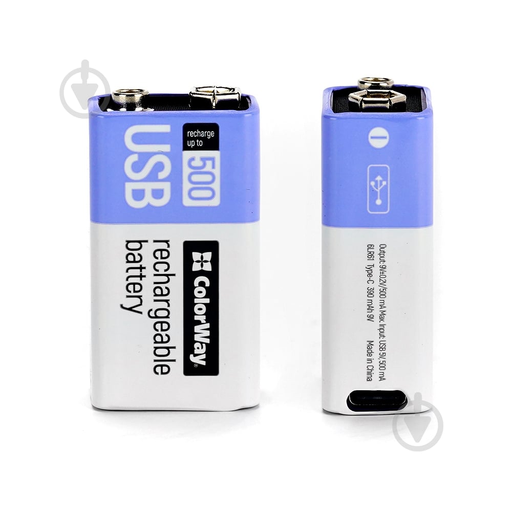 Аккумулятор ColorWay Крона USB-С 390 мАг 9В (Li-Polymer) 6LR61 1 шт. (CW-UB9V-06) - фото 4