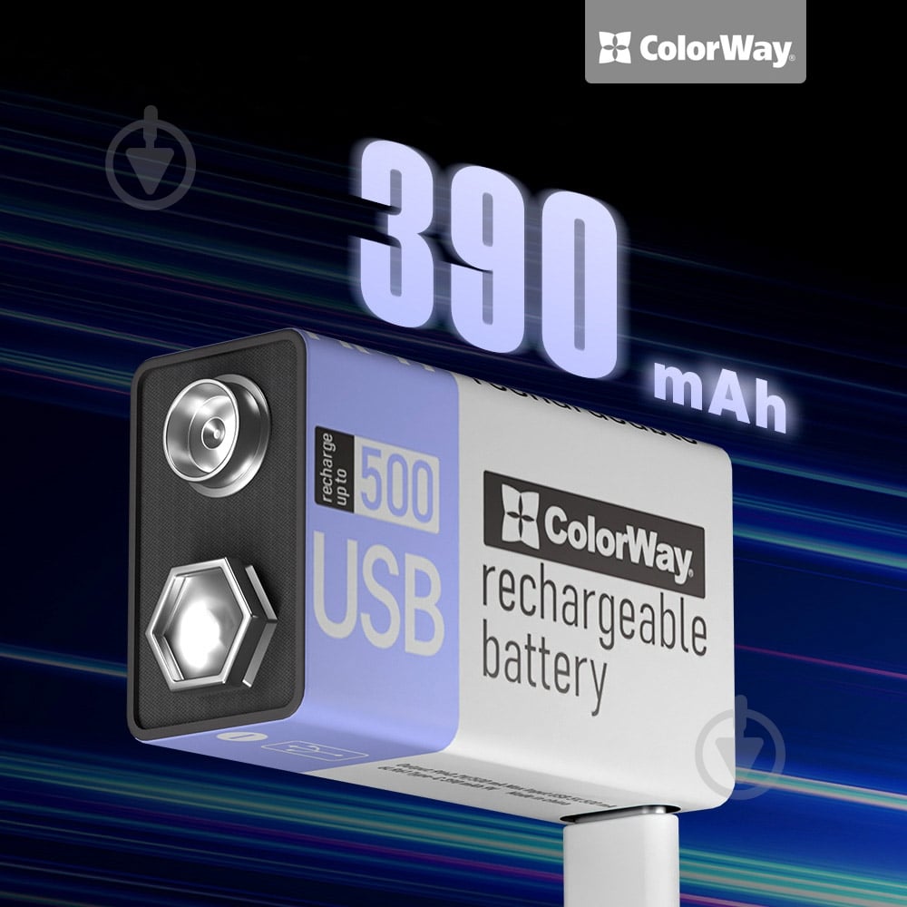 Аккумулятор ColorWay Крона USB-С 390 мАг 9В (Li-Polymer) 6LR61 1 шт. (CW-UB9V-06) - фото 5