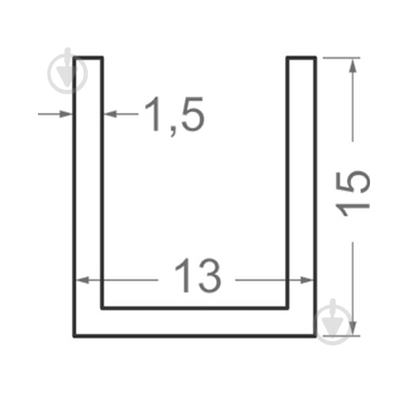 Швеллер алюминиевый 13x15x1,5 мм гладкий анодированое серебро - фото 2