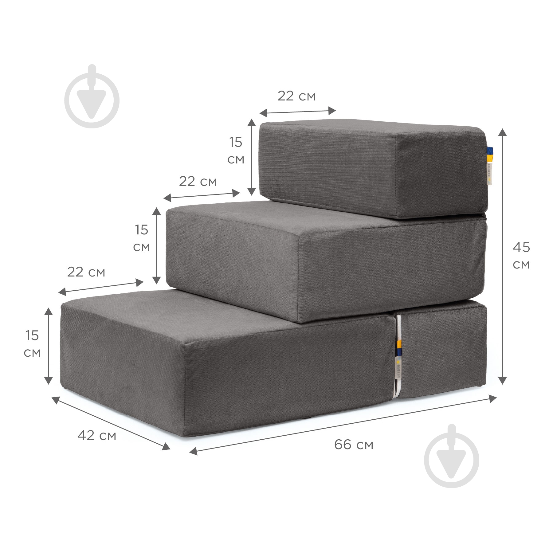 Ступени мягкие PETBED 66х42 см h-45 см велюр темно-серый - фото 2 Ступени мягкие PETBED 66х42 см h-45 см велюр темно-серый - фото 2