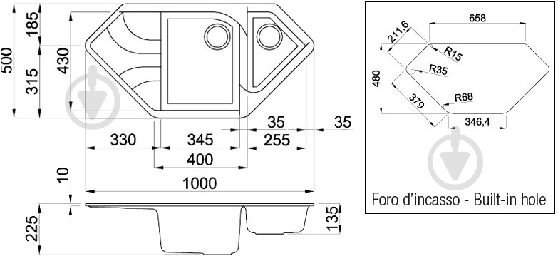 Мойка Ego Corner titanium 73 - фото 2