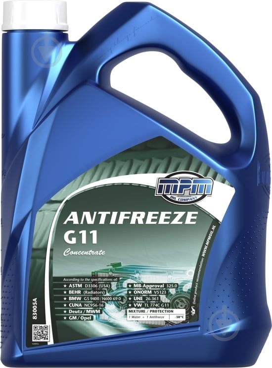 Антифриз MPM OIL G11 -38°С G11 концентрат 5 л зеленый (83005A) - фото 1 Антифриз MPM OIL G11 -38°С G11 концентрат 5 л зеленый (83005A) - фото 1