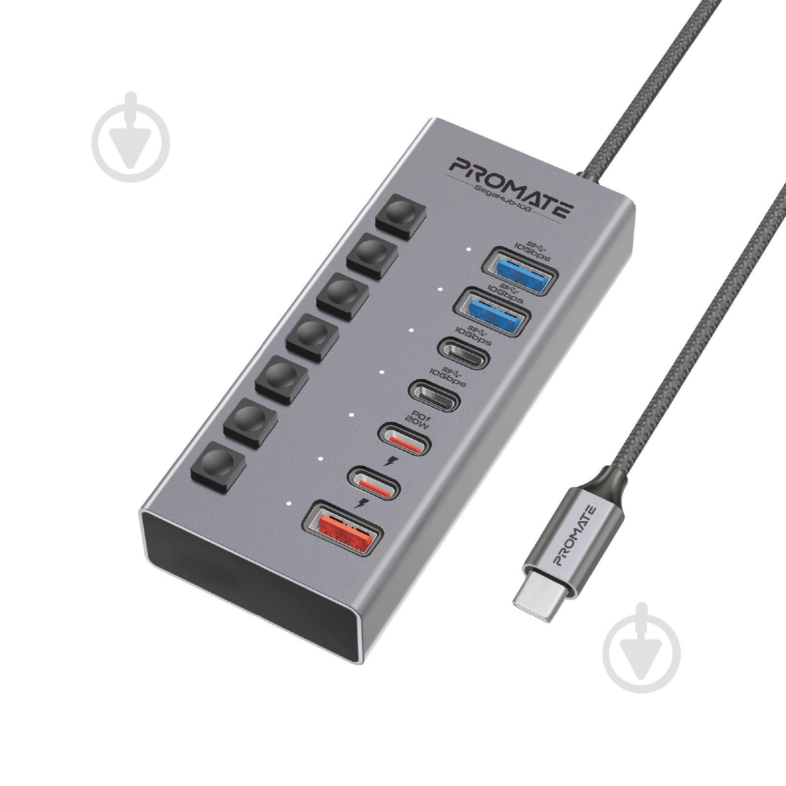 USB-хаб Promate 7-в-1 Gegahub-10G Grey - фото 1 USB-хаб Promate 7-в-1 Gegahub-10G Grey - фото 1
