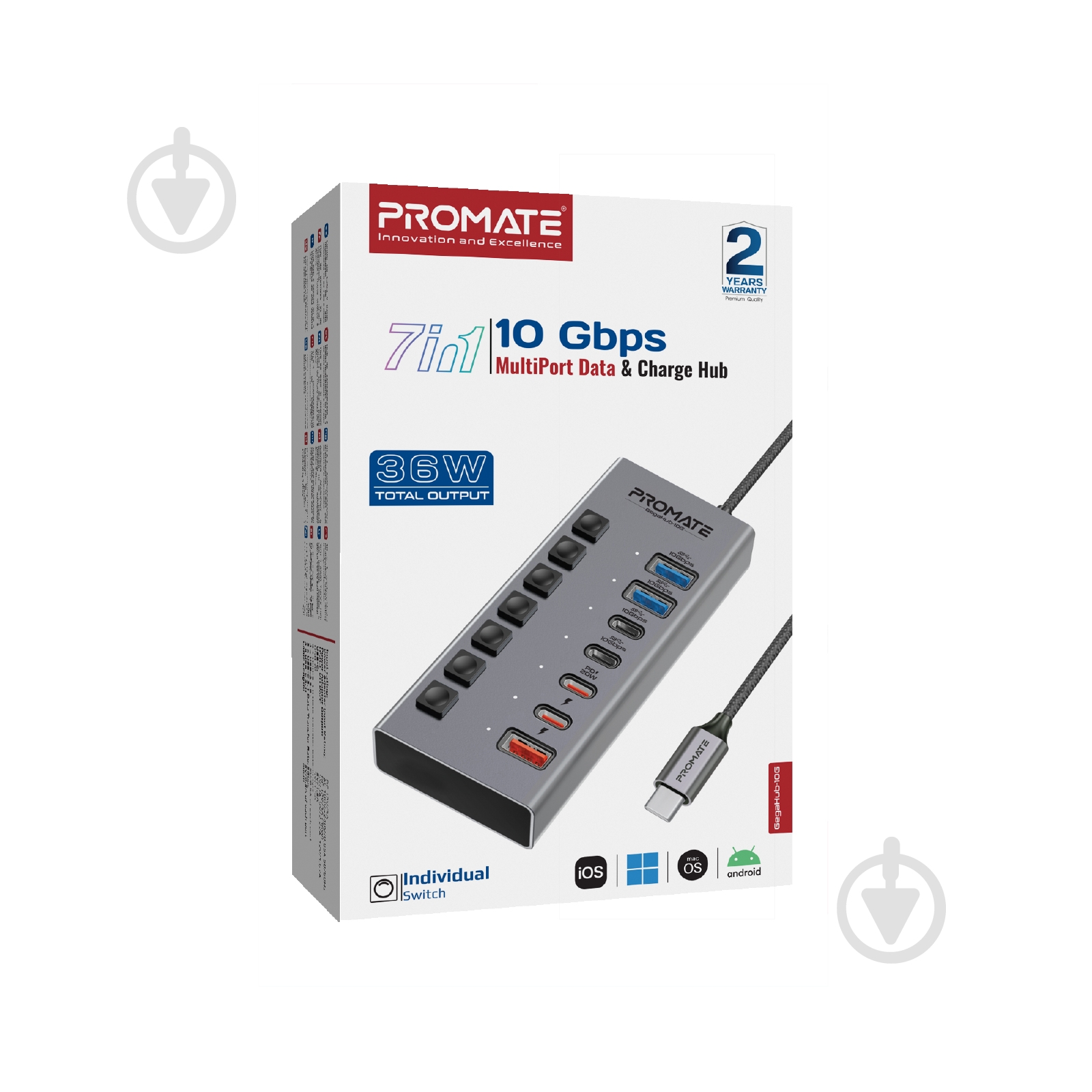 USB-хаб Promate 7-в-1 Gegahub-10G Grey - фото 6 USB-хаб Promate 7-в-1 Gegahub-10G Grey - фото 6