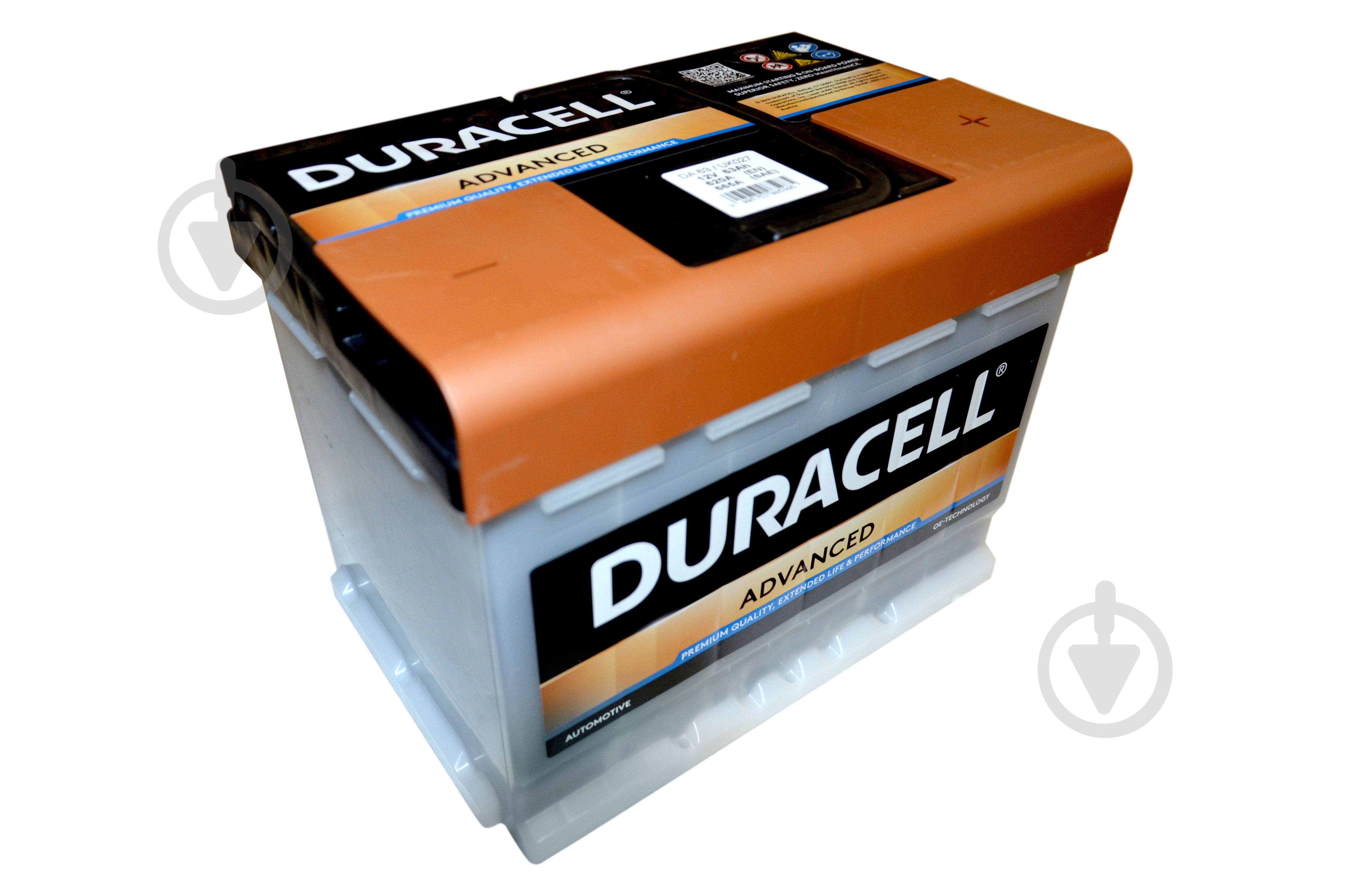 Акумулятор автомобільний Duracell 63Ah 620A 12V «+» праворуч - фото 1