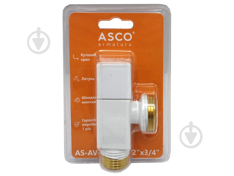 Кран угловой ASCO 1/2"х3/4" для сантехприборов Shinny White AS-AV-020 - фото 2