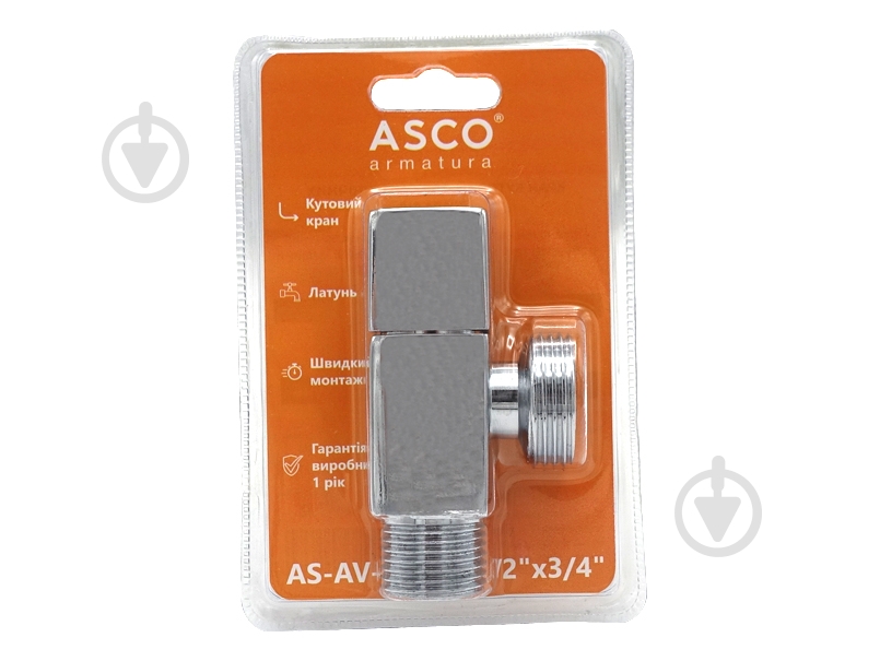 Кран угловой ASCO 1/2"х3/4" для сантехприборов Chrome AS-AV-012 - фото 4