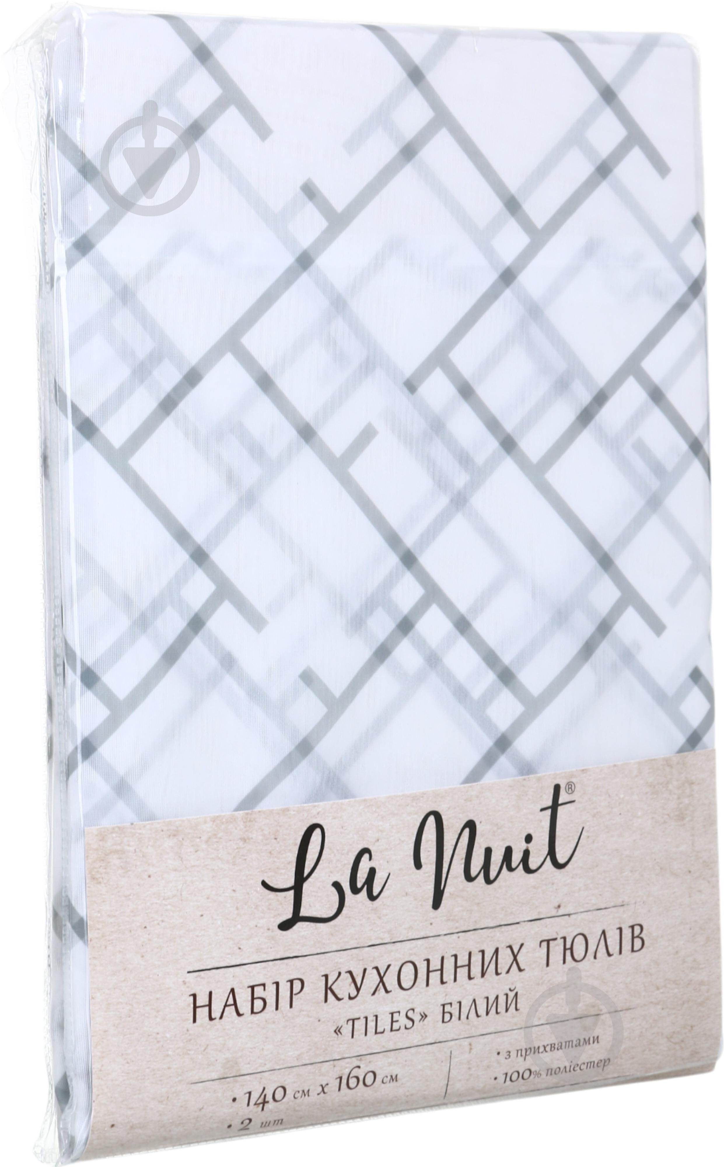 Тюль кухонна Tiles 2 шт. з прихватами білий 140х160 см La Nuit - фото 5