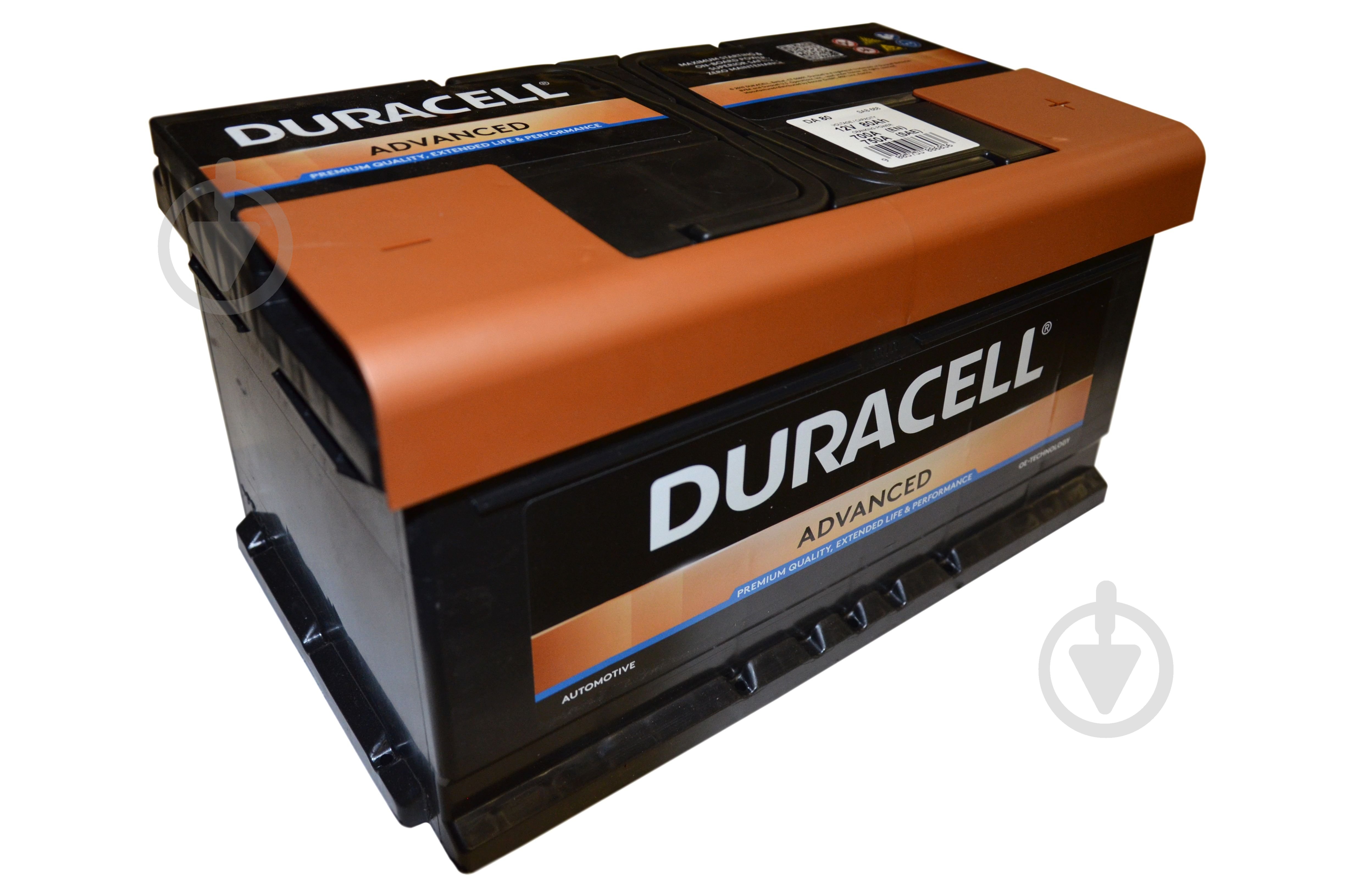 Акумулятор автомобільний Duracell 80Ah 700A 12V «+» праворуч - фото 1