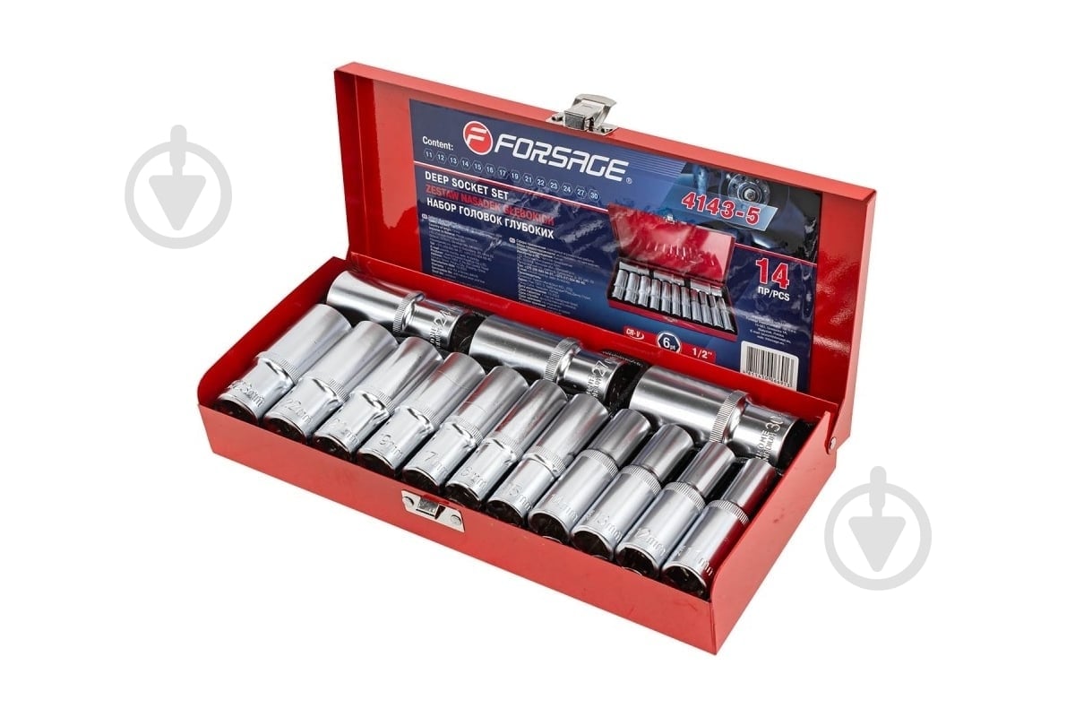 Набор головок глубоких шестигранных 1/2" Forsage 14 шт. F-4143-5 - фото 1 Набор головок глубоких шестигранных 1/2" Forsage 14 шт. F-4143-5 - фото 1