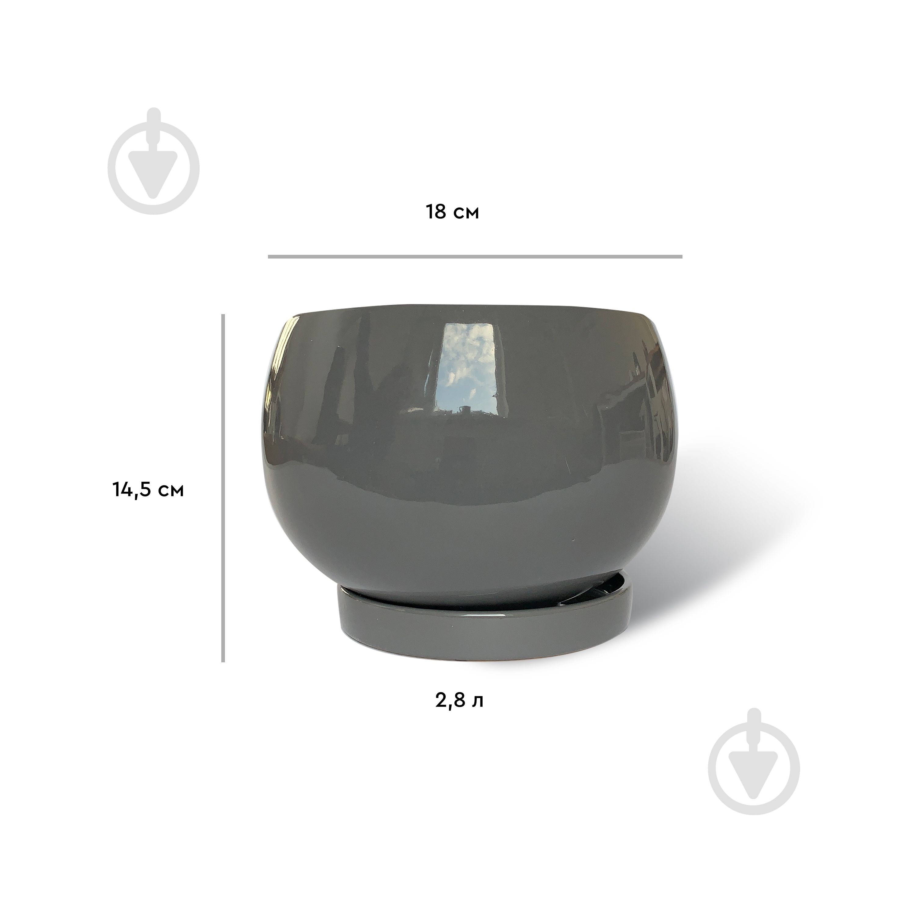 Горшок керамический Rezon круглый 2,8 л серый - фото 2 Горшок керамический Rezon круглый 2,8 л серый - фото 2