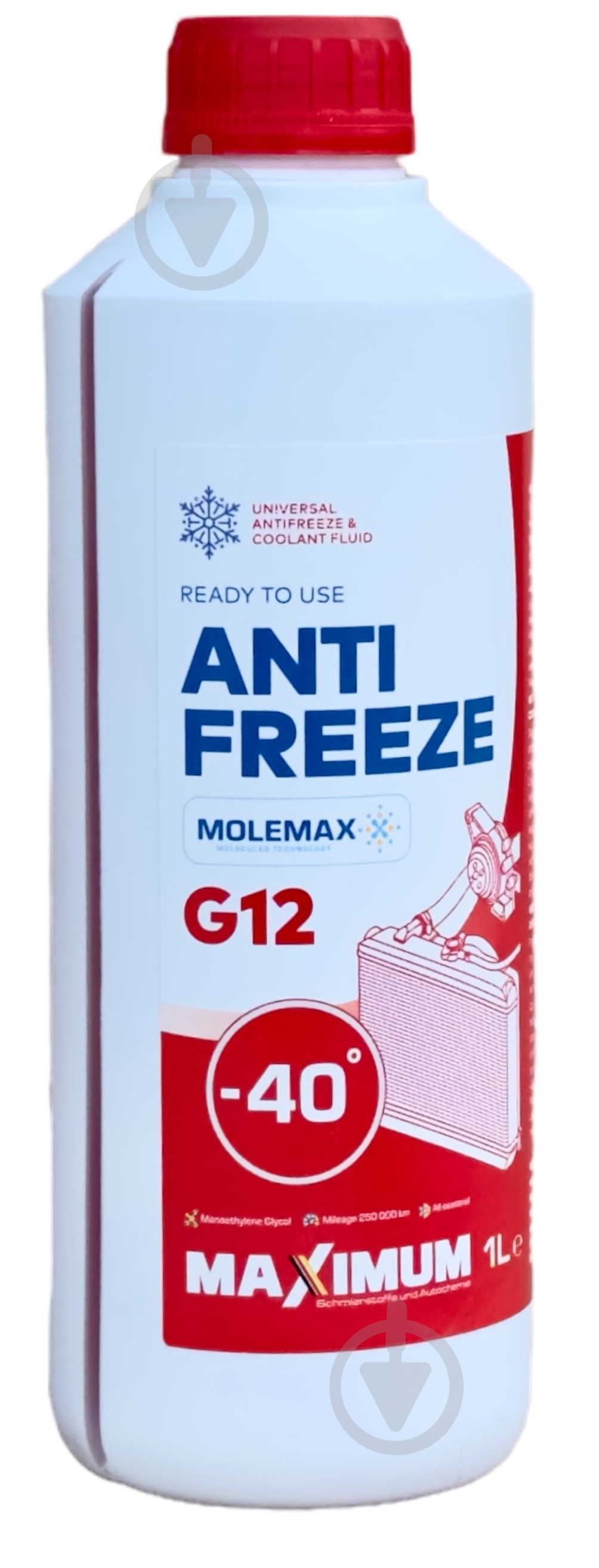 Антифриз Maximum G12 от -40 до +110 готовый 1 л 1 кг красный - фото 1