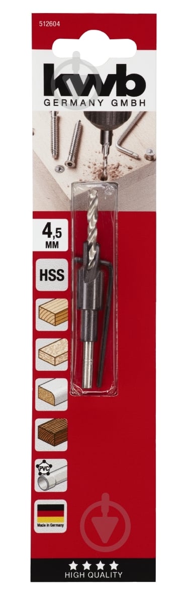 Сверло по дереву под конфирмат KWB 1 шт. 512604 - фото 1