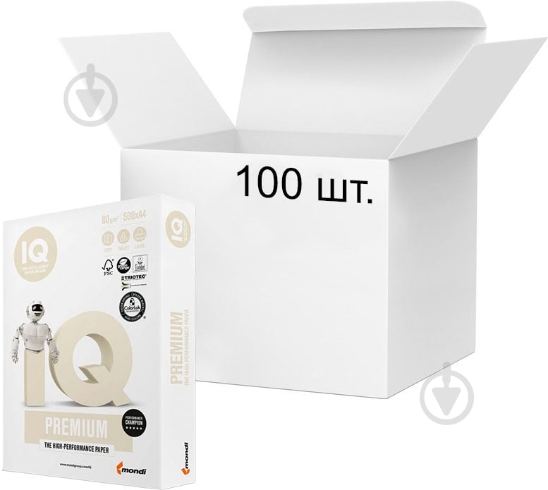 Бумага офисная IQ Premium Класс А 100 упаковок A4 80 г/м белый 500 листов - фото 1 Бумага офисная IQ Premium Класс А 100 упаковок A4 80 г/м белый 500 листов - фото 1