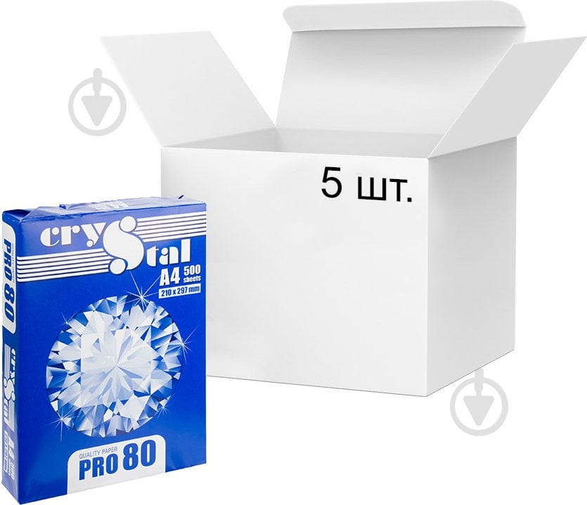 Бумага офисная Crystal Pro 5 упаковок A4 80 г/м белый 500 листов - фото 1 Бумага офисная Crystal Pro 5 упаковок A4 80 г/м белый 500 листов - фото 1