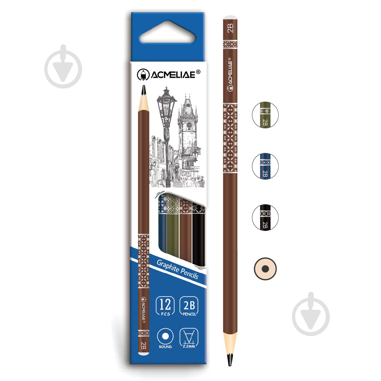 Карандаш чернографитный круглый 43514 "Орнамент" 2B Acmeliae - фото 1