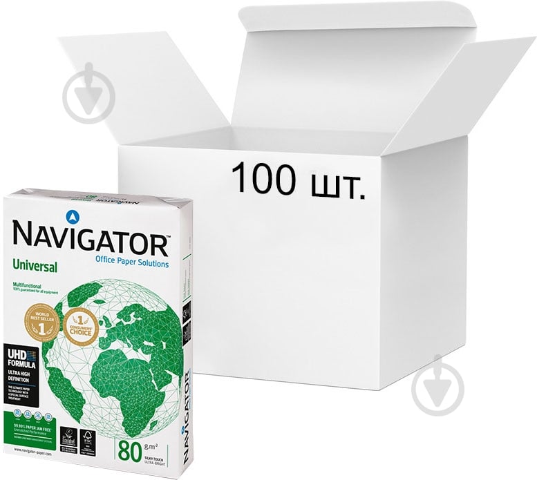Бумага офисная Navigator Universal А клас 100 пакунків A4 80 г/м белый 500 листов - фото 1