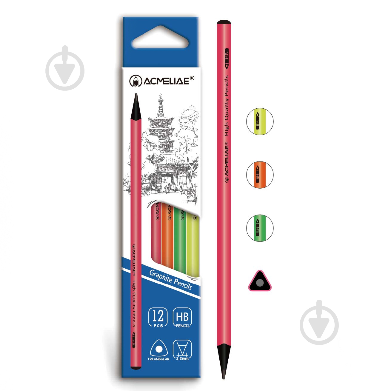 Олівець чорнографітний тригранний 43515 "Неон" HB чорне дерево, 2,2 мм Acmeliae - фото 1