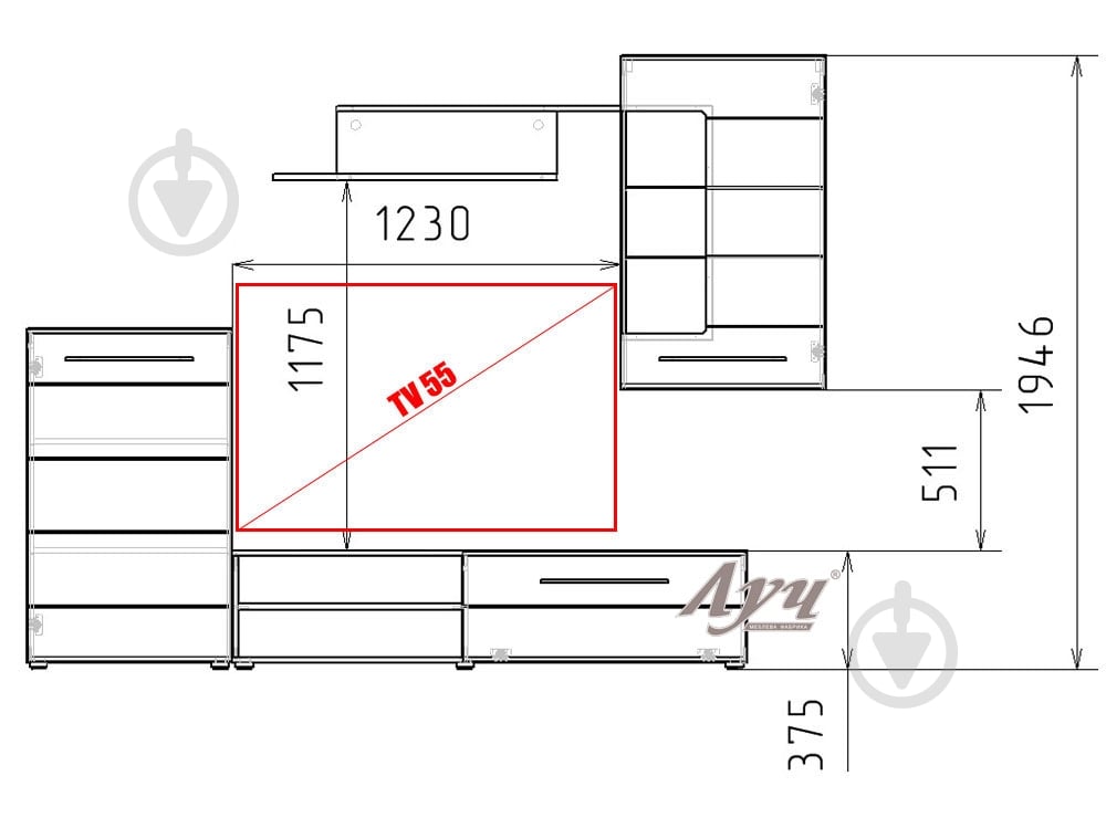 Стенка Флоренсия-1 Луч белый/белый глянец - фото 6