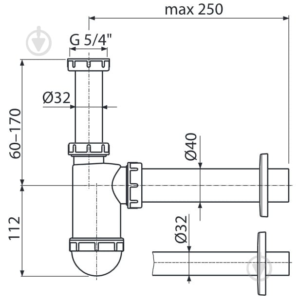 Сифон для умывальника Alca Plast d32 с накидной гайкой 5/4 " - фото 4