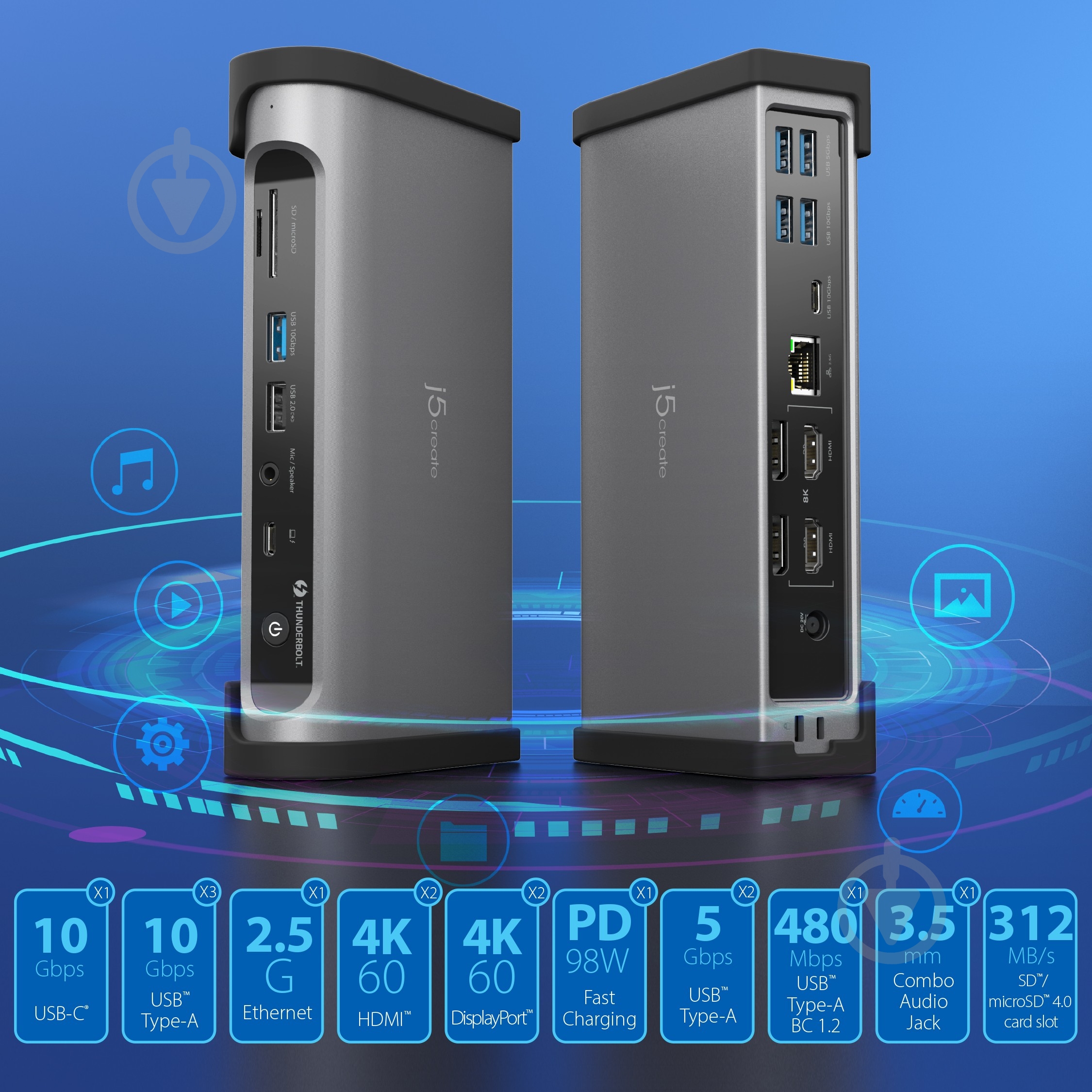 Док-станція J5Create USB-C 15-в-1 dark grey (JTD568-EN) - фото 5
