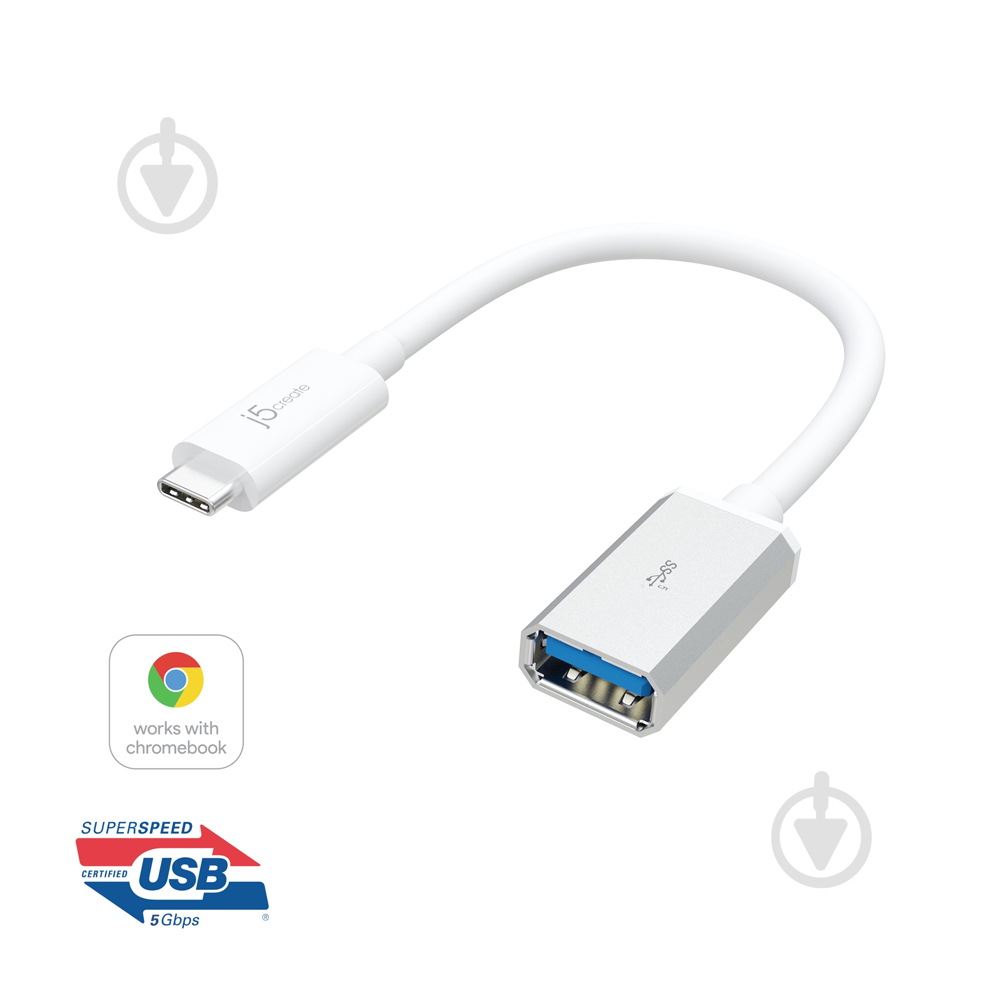 USB-адаптер J5Create OTG USB 3.1, USB-C/USB-A 0,1 м white (JUCX05-N) - фото 2 USB-адаптер J5Create OTG USB 3.1, USB-C/USB-A 0,1 м white (JUCX05-N) - фото 2