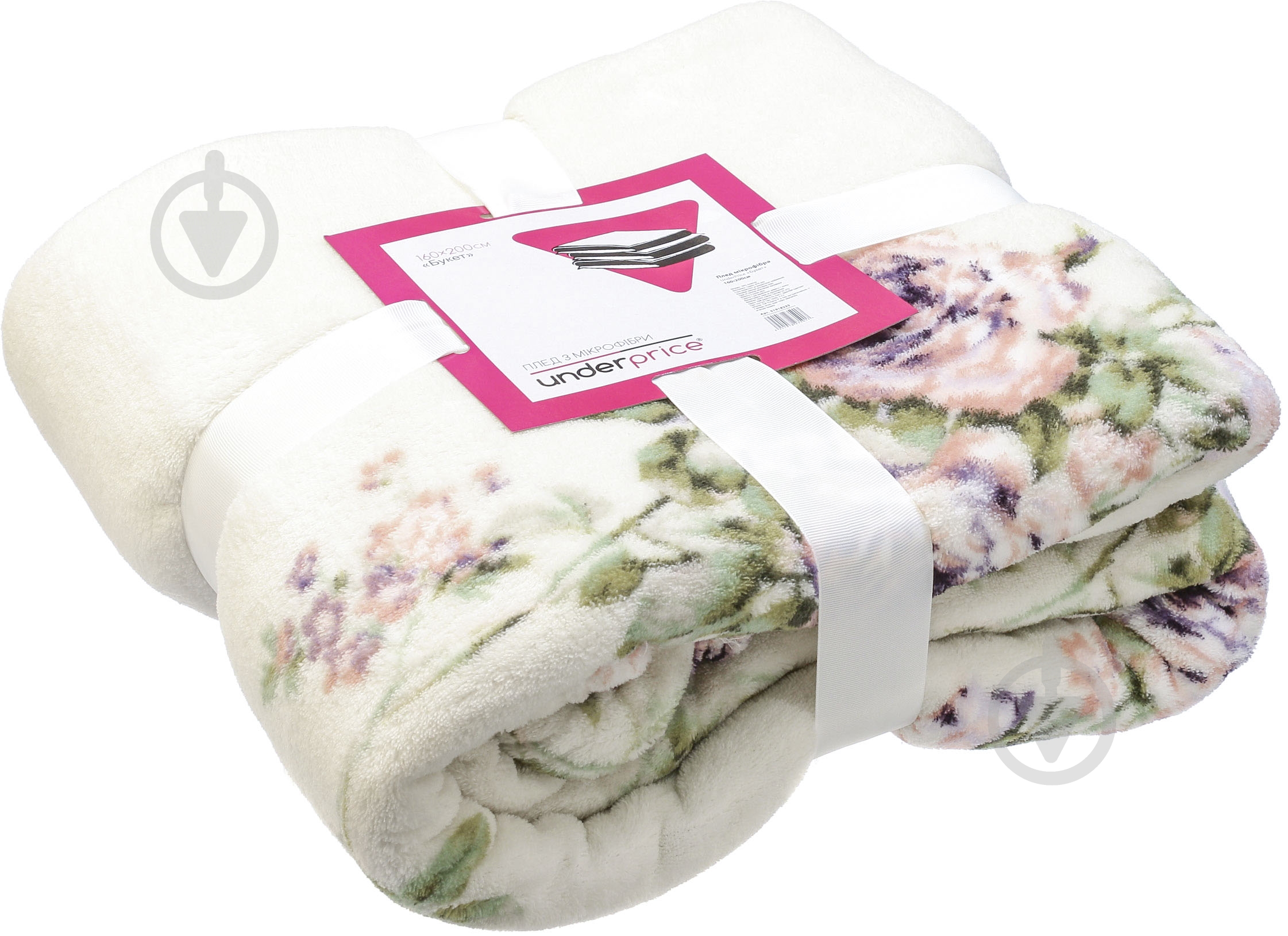 Плед Букет 220x200 см белый с розовым Underprice - фото 3