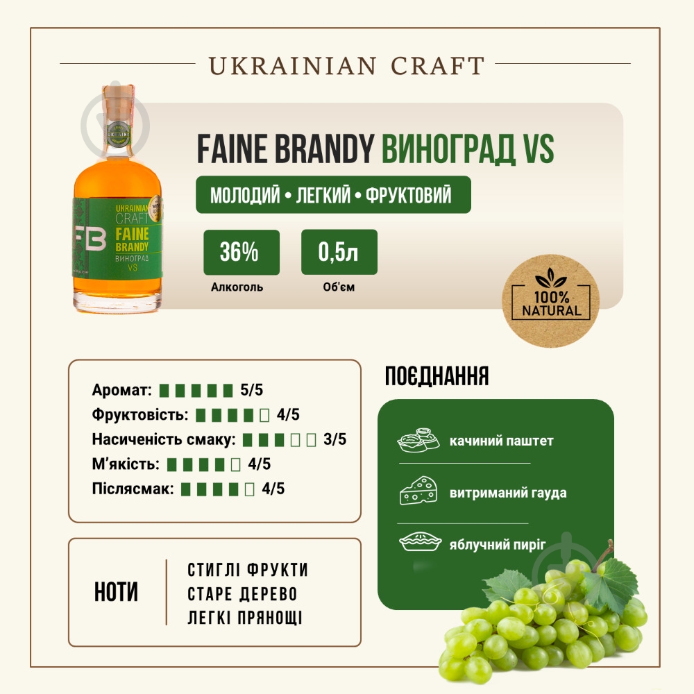 Бренди Faine Brandy Grape VS 0,5 л - фото 2 Бренди Faine Brandy Grape VS 0,5 л - фото 2