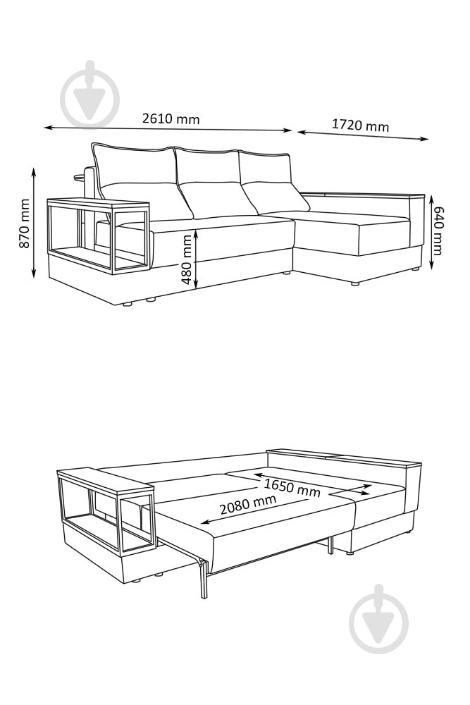 Диван кутовий VECTOR EP-GRT UD правий сірий 2610x1720x870 мм - фото 8