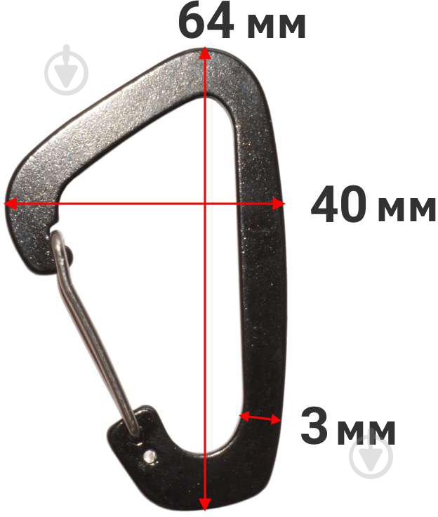 Карабін алюмінієвий з важелем 3x40x64 мм 3 мм алюміній 1 шт. - фото 3