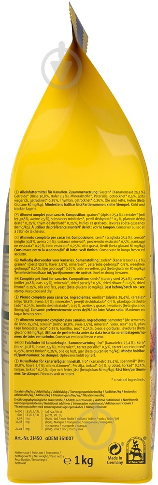 Корм Vitakraft для канареек Premium Menu 1 кг (21450) - фото 4